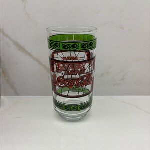 Vintage Coca-Cola Stained-Glass Style Glass Green Decorative Bands Coke